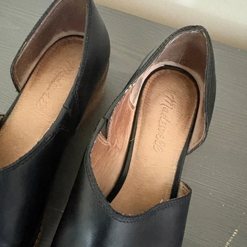 Madewell Shoe Lucie 9 True Black Leather D'Orsay Stacked Heel Bootie
